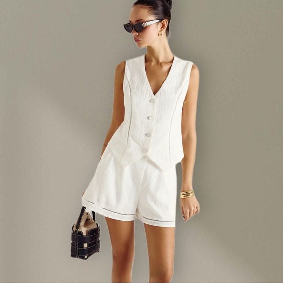 NWT Commense Black Cotton Button Detail Vest Top With Pockets Shorts Set Size L - Picture 5 of 8